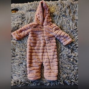 Plush Faux-Fur Hooded One-Piece Romper in Dusty Rose - Kids